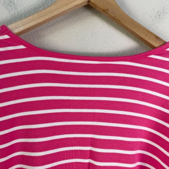 Quacker Factory Womens Plus 3X Pink White Striped 3/4 Sleeve Top With Sequin Paw - Picture 8 of 8